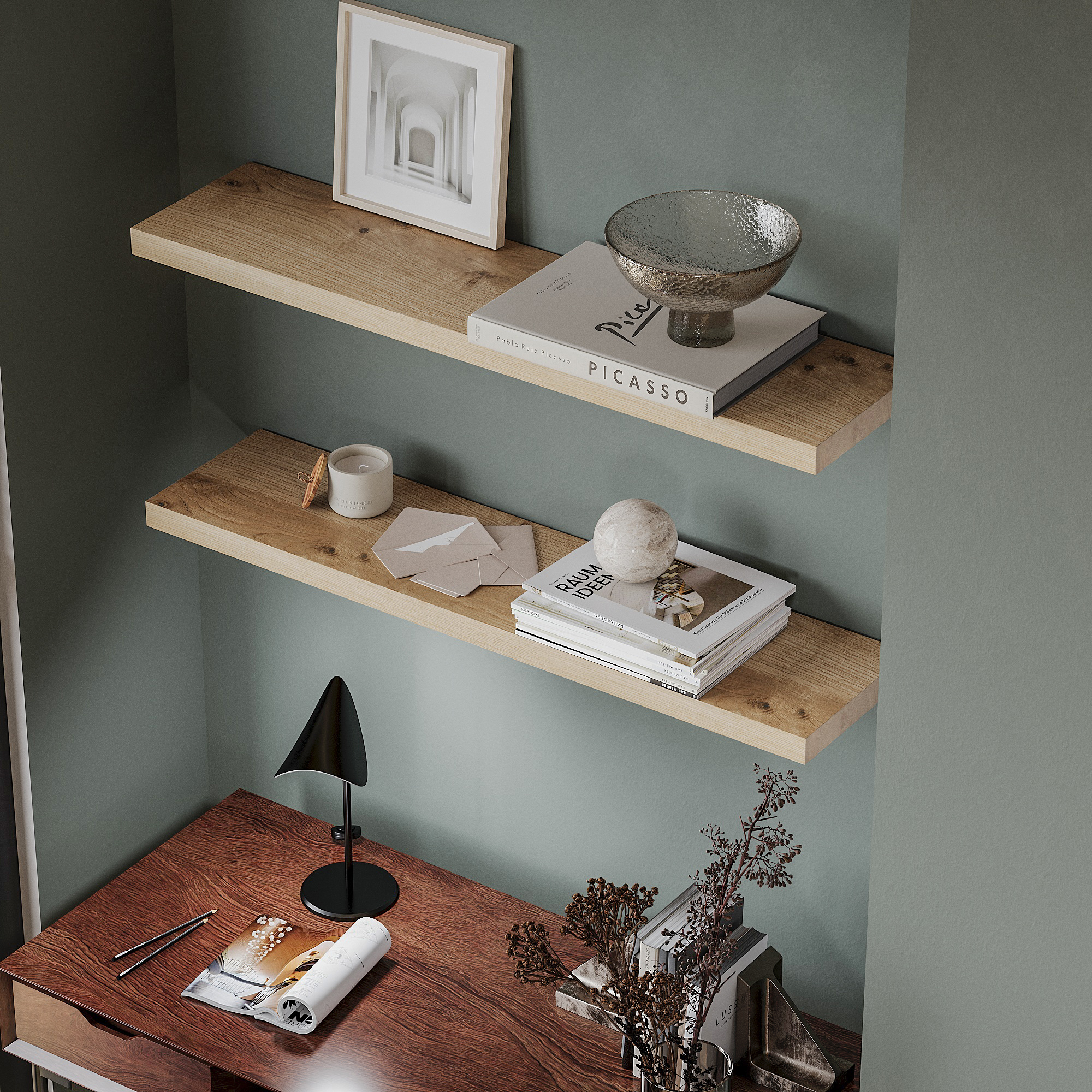 Eiken wandplank recht