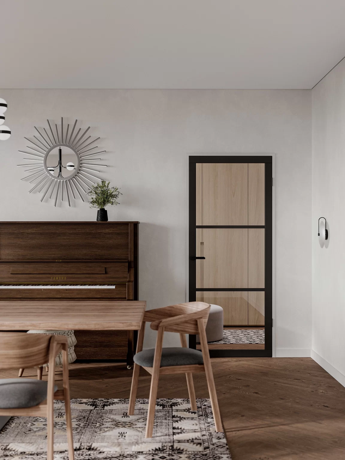 Staal look deur glas