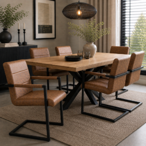 Stoel leerlook Boris cognac foto