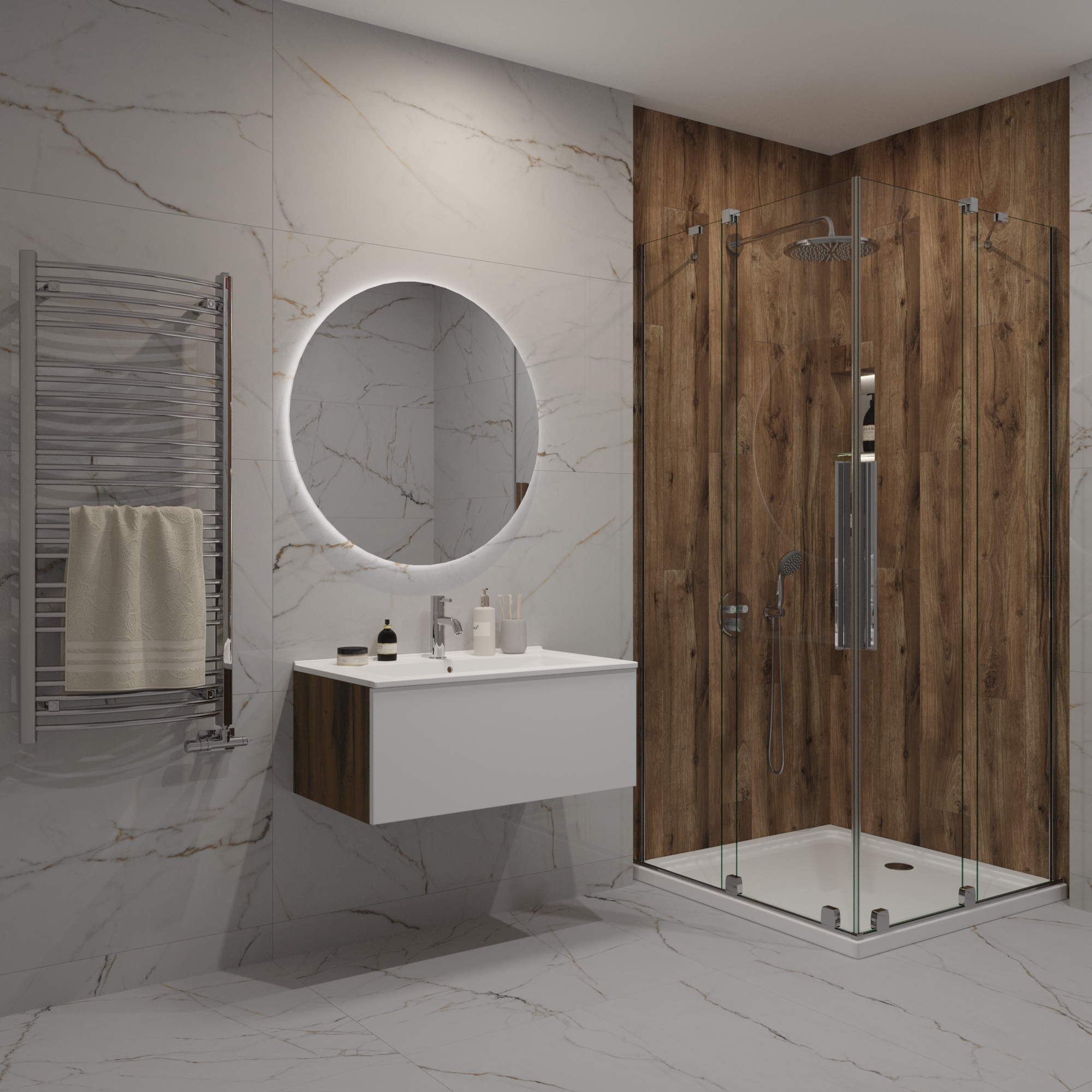 Badkamer – Onderkast – Quito – Mat Wit/ Atik wood - Afbeelding 3