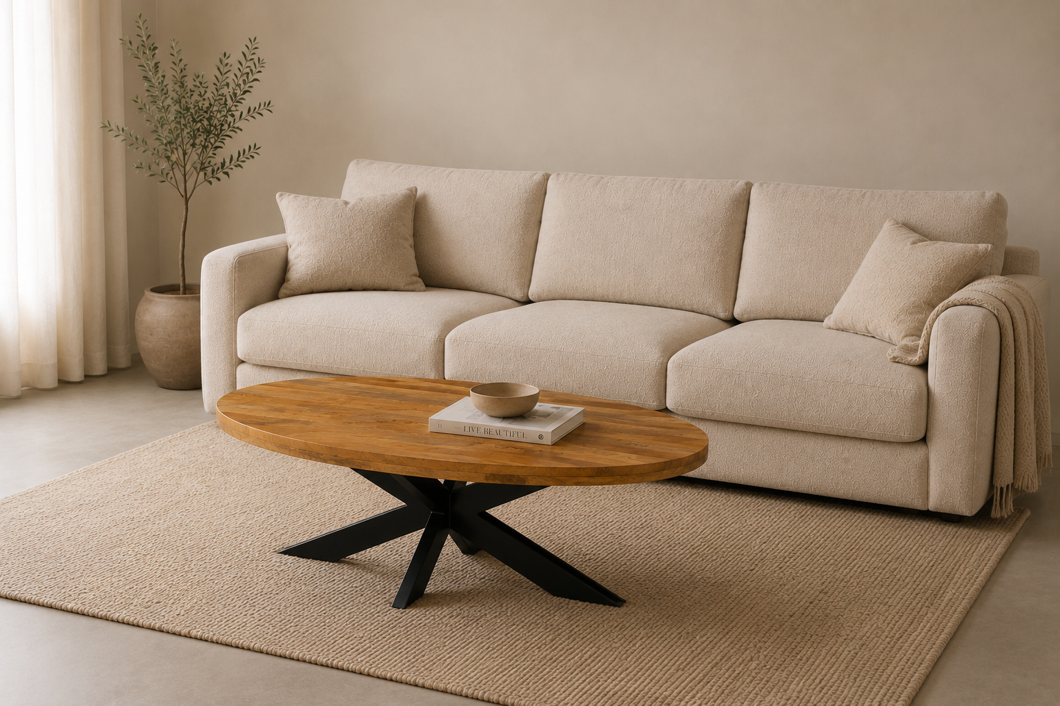 Salontafel - Mango - Ovaal – 130 × 70 cm – Inclusief onderstel - Afbeelding 2