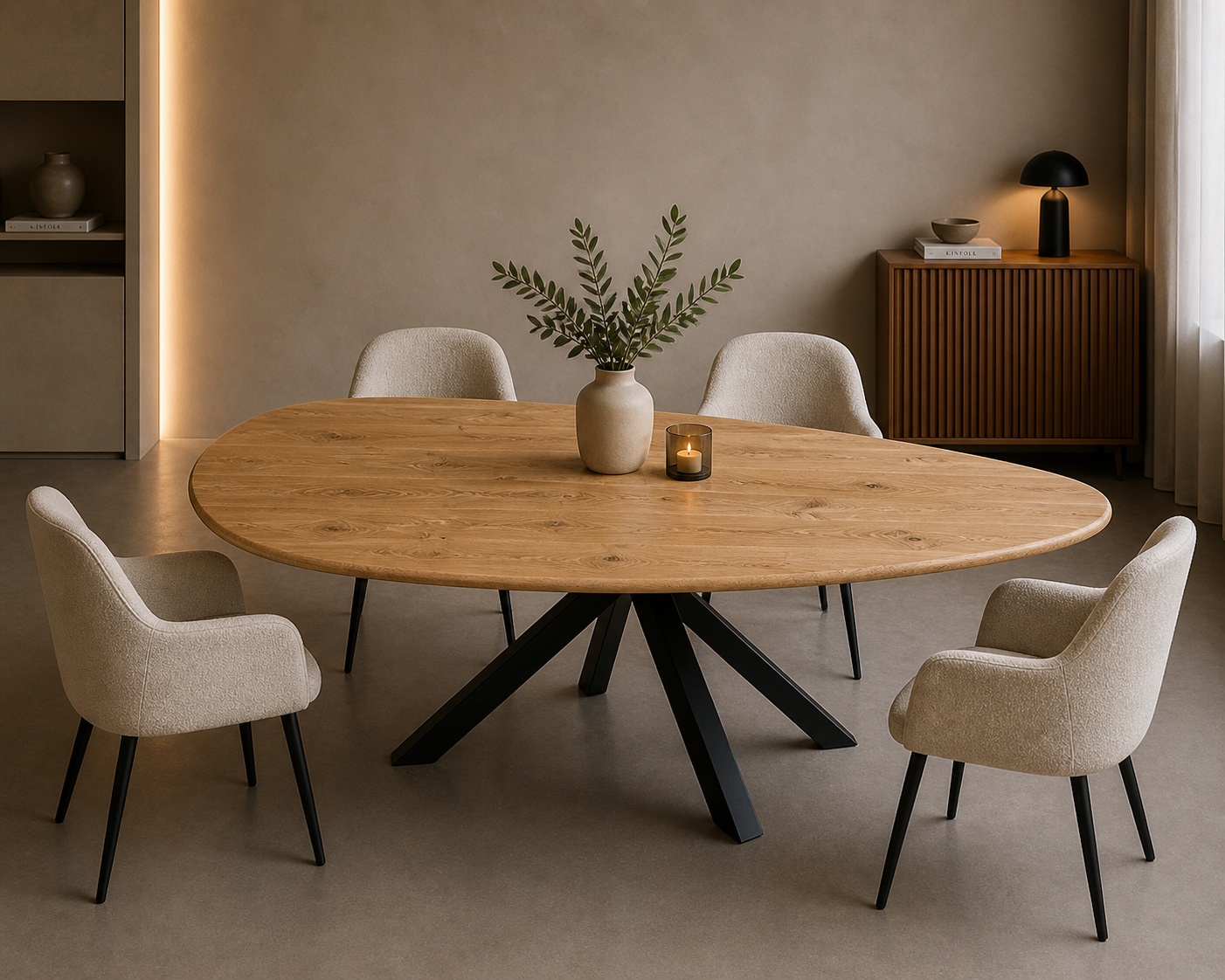 Eiken organische tafel in interieur